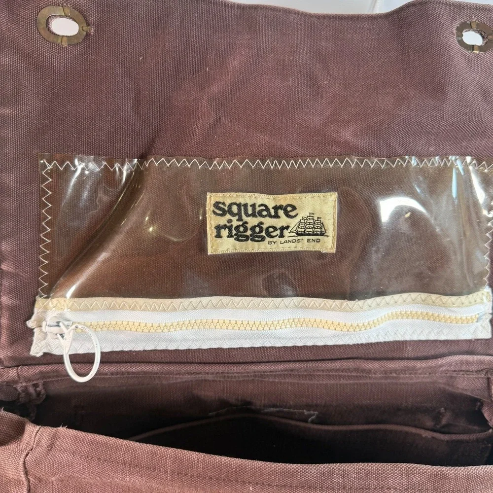 Lands' End Square Rigger Brown Canvas Durable Classic Flap Front Messenger Bag